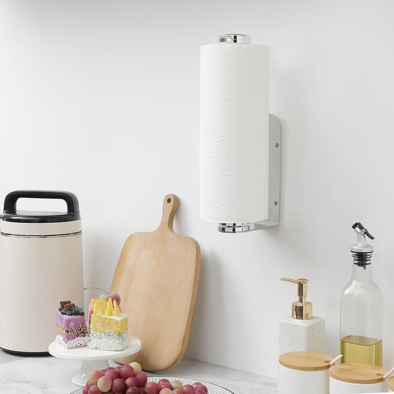theaoo Paper Towel Holder Under Cabinet, One-Handed Tear Wall Mount Paper Towel Holder Dispenser with Damping Function for Kitchen Organization, Stainless Steel, Self-Adhesive or Drill mounting,Silver - Image 3